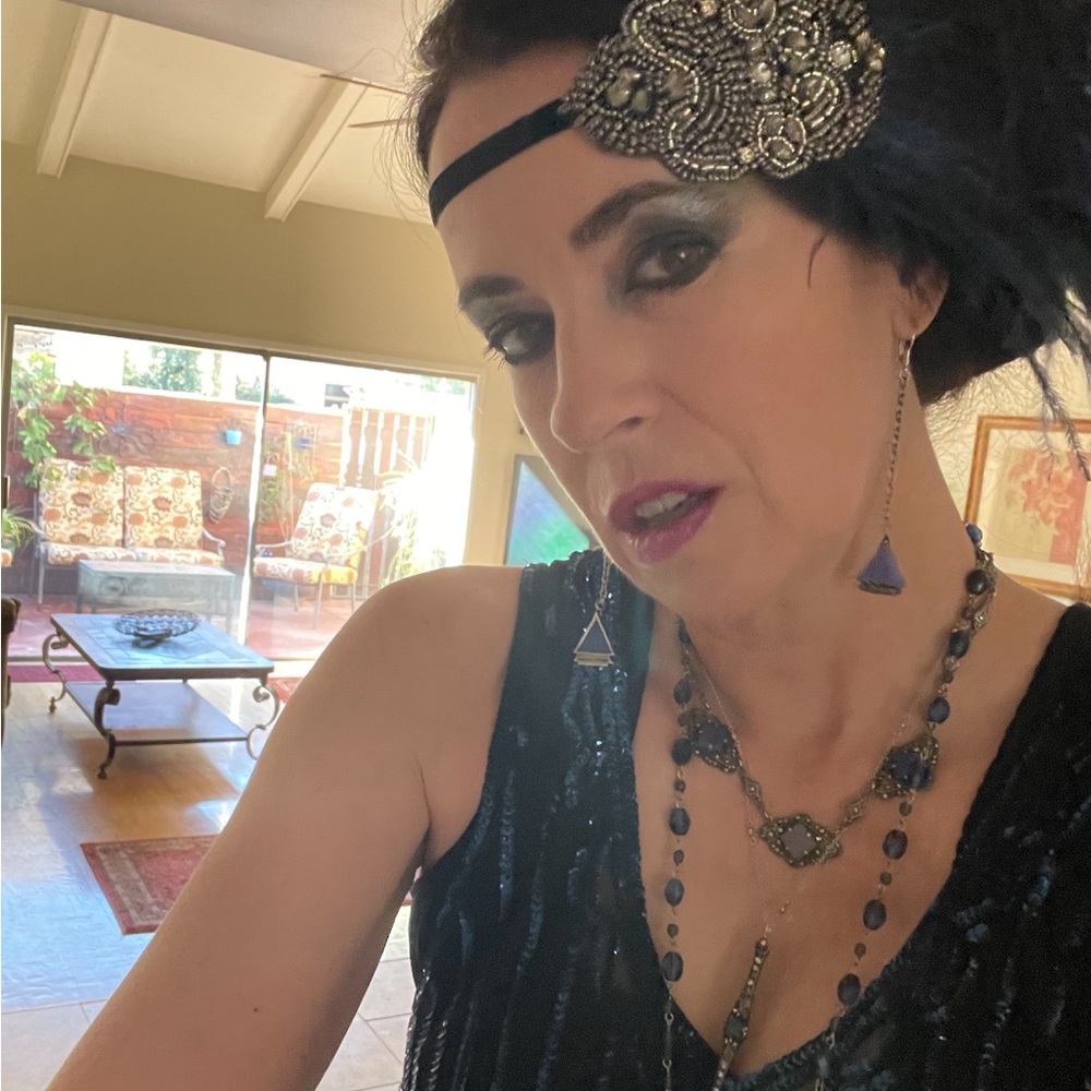 🎉HP🎉 European Flapper Dress 20’s Gatsby Mesh Sequins Sapphire Onyx Color… - Picture 10 of 12